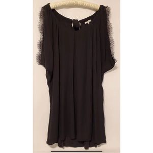 EUC JOIE Dress LBD Black Flowy Mini Short Size Large Sheer w/ Slip - Lace Trim